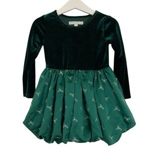 Audrey Camille Green Velvet Bubble Hem Toddler Dress Size 2T toddler Bows